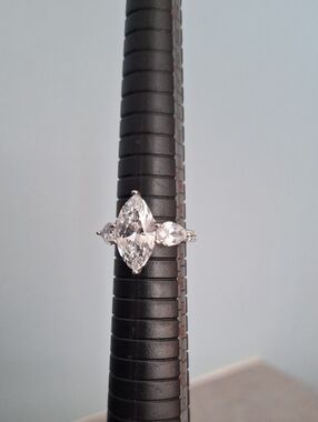 Jean Dousset CZ 925 Elegant Marquise Cut Clear Stone Women’s Ring - Silver Tone